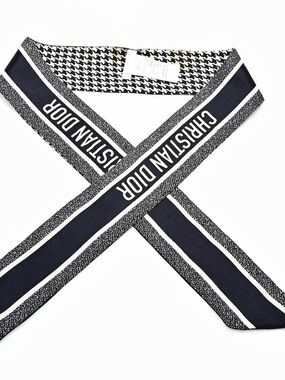 Christian Dior Houndstooth Mitzah Scarf Houndstooth Silk Scarf Black & White